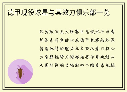 德甲现役球星与其效力俱乐部一览