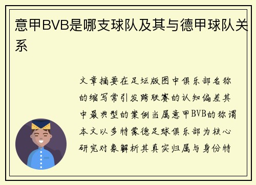 意甲BVB是哪支球队及其与德甲球队关系