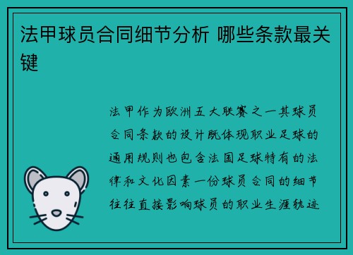 法甲球员合同细节分析 哪些条款最关键